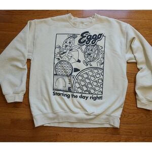 Kellogg's Eggo Sweatshirt L Starting the Day Right Beige Black Breakfast Retro